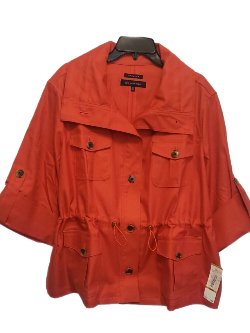 New! Anne Klein Stretch Coral-Orange Utility Jacket with Drawcord Waist, 3X